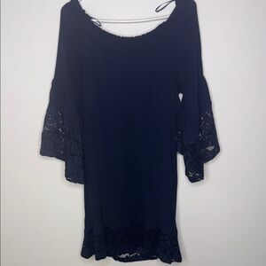 Elegant Navy Lace Sleeve Dress